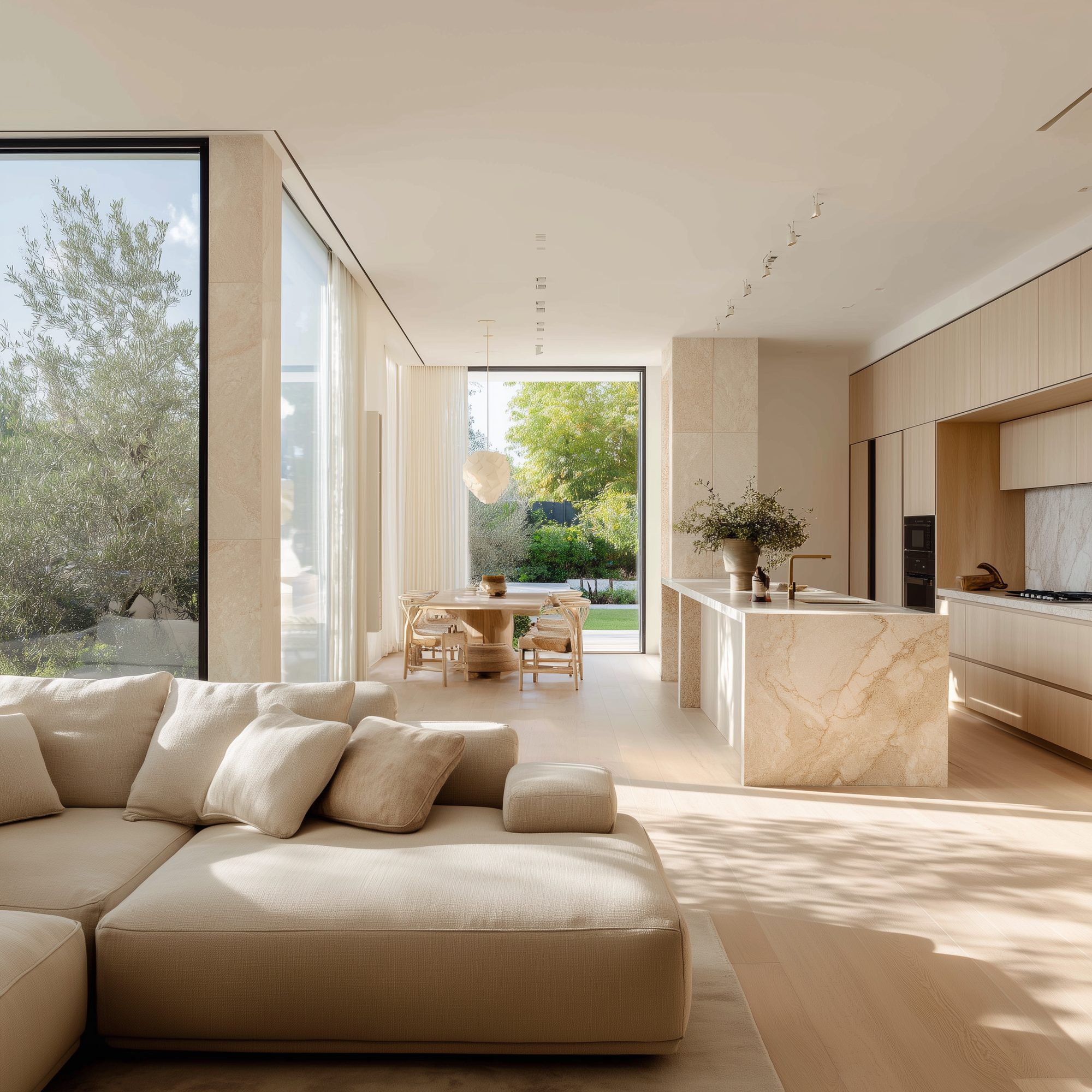 Open space with fireplace and natural light